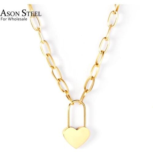 ASONSTEEL Lock of Heart Pendant Necklace Stainless Steel Big Chain Necklace for Women Men Lovers Fashion Jewelry Accessories
