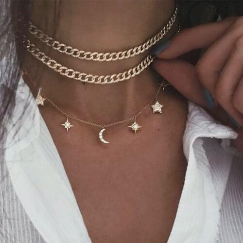Star Full Zircon Moon Pendant Necklaces for Women Multi-Layer Clavicle Chain Necklace Jewelry Accessories Collares Kpop