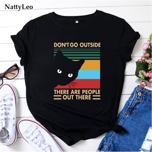 Plus Size Women 100%Cotton Tops Fashion Black Cat Print T-Shirt Women T Shirt O Neck Short Sleeve Summer Graphic Tshirts Women