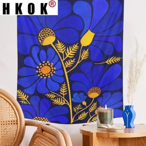HKOK Blue Flower Boho Mandala Tapestry Wall Hanging Covering Rugs Background Cloth Beach Mat Blanket Art Bedroom Dorm Home Decor