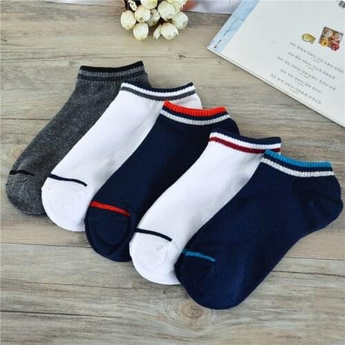 Hot Sale Summer Autumn Men Solid Color Cotton Socks Fashion Double Stripes Simple Design Casual Soft Breathable Sweat Boat Sock