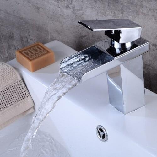 Chrome Brass Waterfall Bathroom Basin Faucet Square Vanity Sink Mixer Tap 1 handle