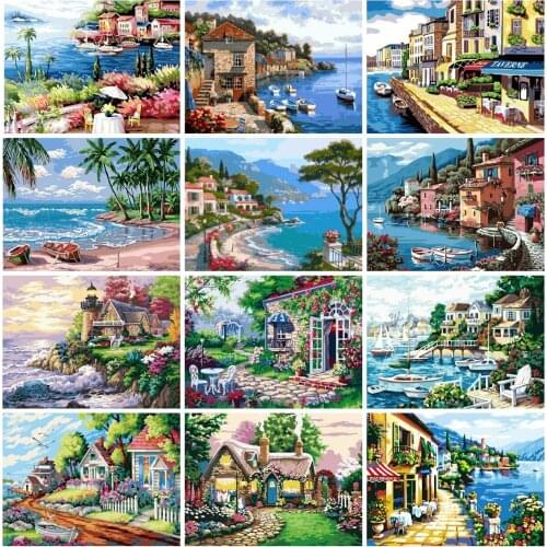 AZQSD Painting By Numbers Seaside Town Unique Gift For Children Pictures By Numbers Landscape Canvas Art Home Decoration