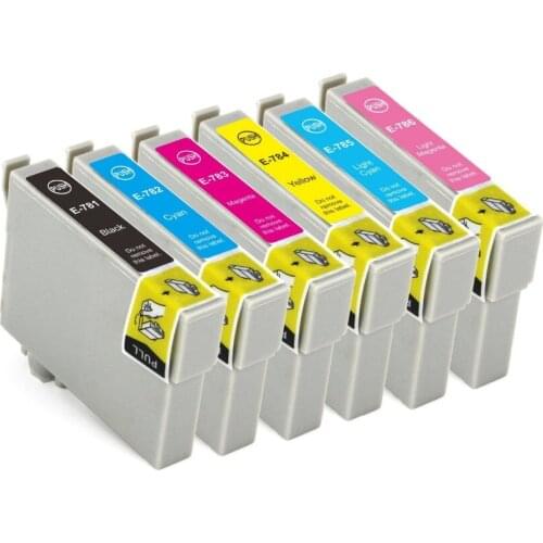 Full Ink 6 PCS Ink Cartridge T0781 T0782 T0783 T0784 T0785 T0786 for Epson Stylus Photo R260 R280 R380 RX580 RX680 Artisan 50
