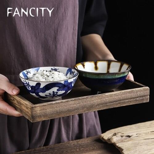 FANCITY Retro ceramic tableware household eating porcelain bowl rice bowl dessert bowl noodle bowl soup bowl
