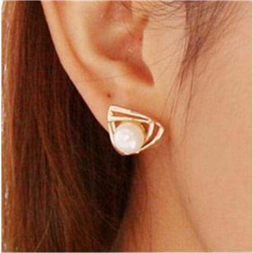 Korean Fashion Jewelry Geometry Triangle Pearl Personality Earrings Glossy Temperament Fashion Earrings Female Jewelry