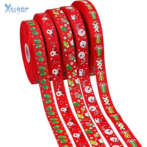 Xugar 5Yards 25mm Christmas Theme Printed Ribbon Grosgrain Ribbon For Home Textile Wedding Decorations Materials Gifts Packing