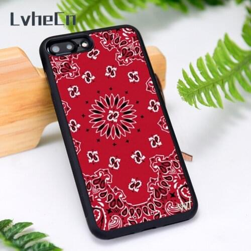 LvheCn Silicone Rubber Phone Case Cover for iPhone 6 6S 7 8 Plus X XS XR 11 12 Mini Pro Max Red Bandana