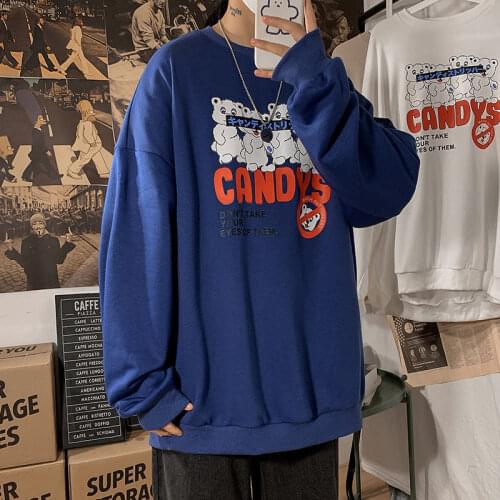 Man Harajuku Male Casual Pullovers Bear Printed Men Hoodies 2021 Autumn New Japanese Style Cute Mens Sweatshirts