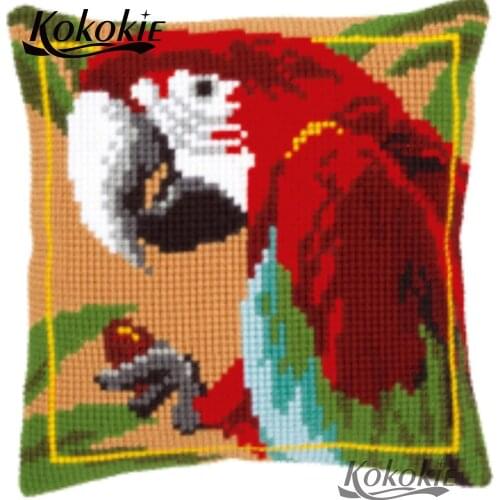 Handmade Needlework Sets cross stitch set For parrot thread throw pillow cotton Embroidery kit Counted rug pillowcase
