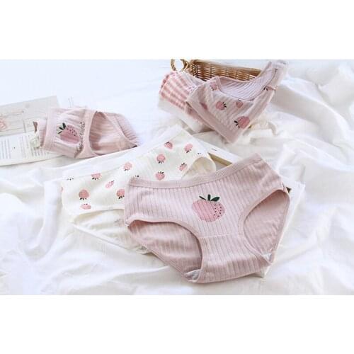2020 new girls underwear 5pc/lot lace cotton Strawberry middle waist briefs young girl panties Teenagers wholesales hot sales