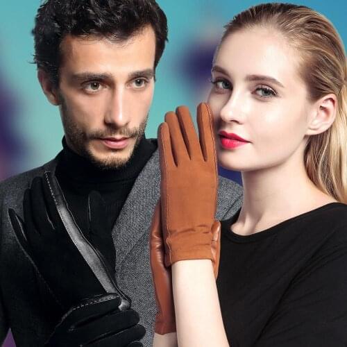 Womans Real Leather Gloves Autumn Winter Plus Velvet Thicken Warm Driving Suede Sheepskin Gloves Female TE3328