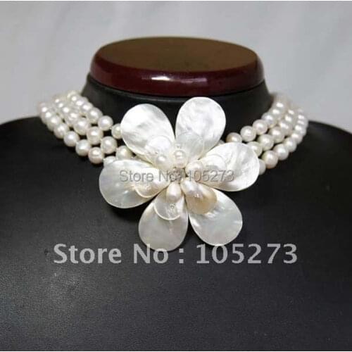 WIRED FLOWER CHOKER NECKLACE WITH MOP&PEARL 17''-19''INCHS FASHION PEARL NECKLACE HOT SALE NEW FREE SHIPPING FN496