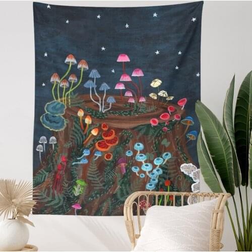 Psychedelic Mushroom Tapestry Wall Hanging Botanical Boho Decor Wall Cloth Tapestries Hippie Mandala Wall Carpet Decoration