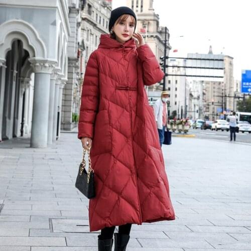 2021 New Fashion Winter Women 90% White Duck Down Coat Female Thicken Warm Hooded Long Puffer Jacket Casual Solid Ladies Outwear