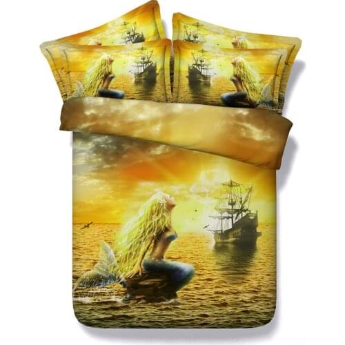 Luxury Gold Mermaid Galleon Bedding Set Girls Single Double Quilt Comforter Duvet Cover Twin Queen King Size Pillowcases