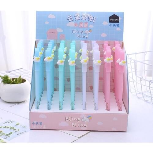 48pcs Creative Stationery Student Pen Cloud Rainbow Gel Pen 0.5 Full Needle Black Ink Pen School Supplies Office Supplies 0.5mm