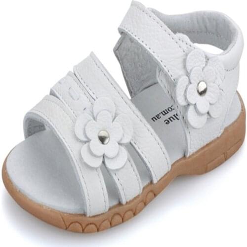 Girls Sandals Genuine Leather White Straps Pink Red Open Toe Flowers Summer Shoes Kids Chaussure Zapato Nina Toddler Bare Foot