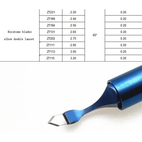 Sapphire keratome knife 2.2mm-3.2mm elbow double lancet eye surgical instrument Titanium handle
