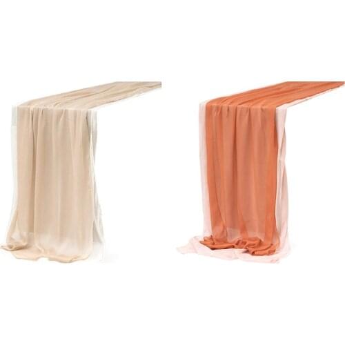 Silky Crinkle Chiffon Table Runner (Set of 2) for Sweetheart Table Wedding Party Bridal Shower Decoration