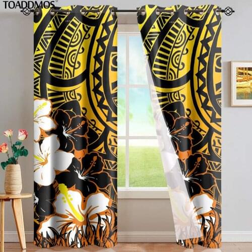TOADDMOS Polynesian Hibiscus Floral Design Blackout Curtain Premium Living Room Bedroom Sunblind Home Window Decoration Cortina