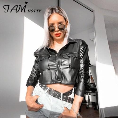 Pu Leather Cropped Jacket Women Black Vintage Punk Style Moto Biker Fashion Ladies Outwear Coats Cardigan Autumn 2020 Iamhotty