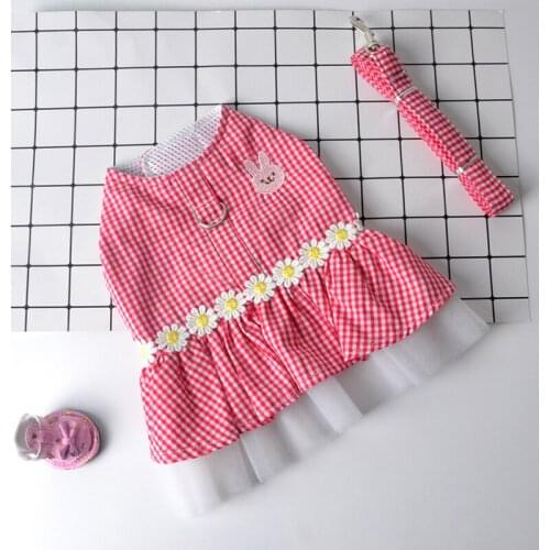 Outdoor Pet Dog Harness Plaid Dress Poodle Bichon Frise Pomeranian Schnauzer Dog Clothes Princess Costumes Skirt with Leash