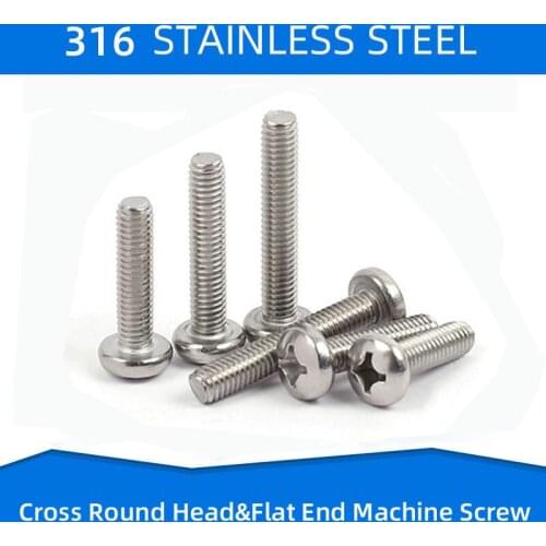 316 Stainless Steel Screw Blot Phillips Countersunk Round Head Flat End Screws Fastening Screw Bolts M1.6 M2 M2.5 M3 M4 M5