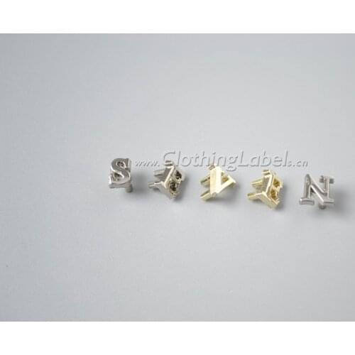 Custom metal letter labels for clothing, heart shape, shiny gold and silver color, accept small order