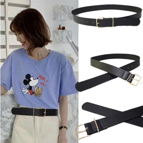 Luxury 2020 New Imitation Leather Metal Square Pin Buckle Belt Womens Fashion Simple Belt Black Wild Decorative Belt Bg-1599
