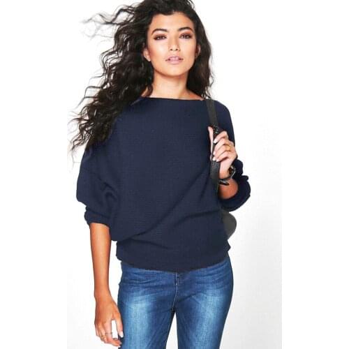 Sweater Women Slash Neck Knitted Winter Sweaters Tops Female Batwing Casual Pullovers Jumper Pull Femme 2021
