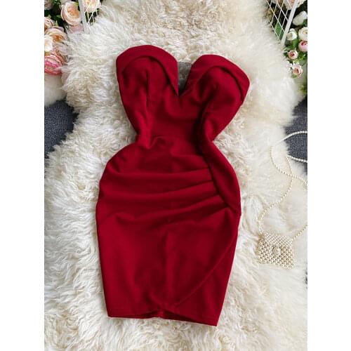 Spring Summer Sexy Strapless Bodycon Dress Women Party Open Back High Waist Slim Green/Red/Black Mini Vestidos New Fashion 2021