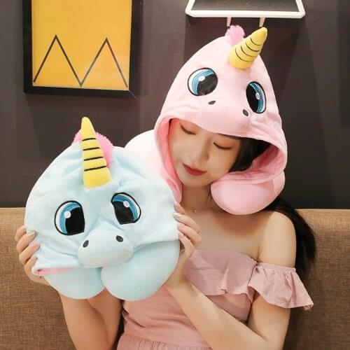 1pc 30CM kawaii Unicorn Stuffed U-Pillow Shape with Hat Plush Toys Cute Totoro Bear Cats Airplane Car Neck Pillow Dolls