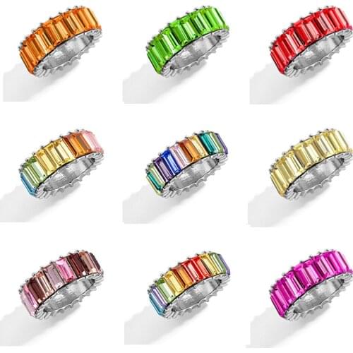12 colors Filled Thin Line Rainbow Fashion Colorful Zircon Rainbow Ring For Women Girls