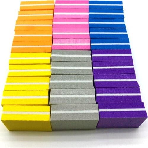 50pcs Double-sided Mini Nail File Blocks Colorful Sponge Nail Polish Sanding Buffer Strips Nail Polishing Manicure Tools
