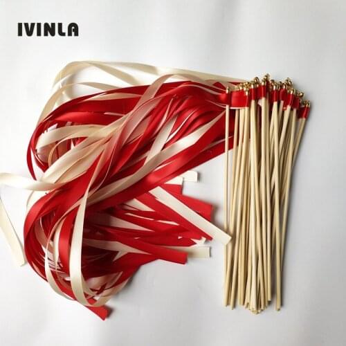 50pcs/lot red and craem wedding wands with gold bell for wedding decoration