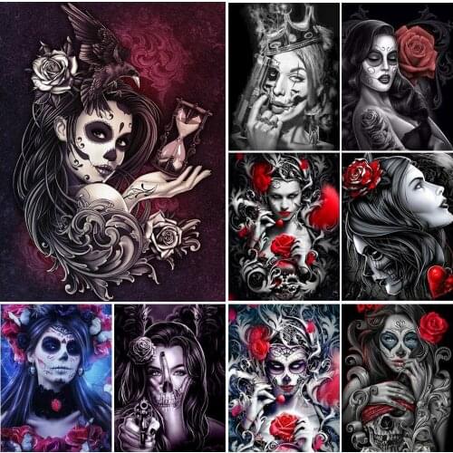 DIY 5D Diamond Painting Skull Girl Cross stitch Needlework Mosaic Picture of Rhinestones Diamond Embroidery Halloween Gift