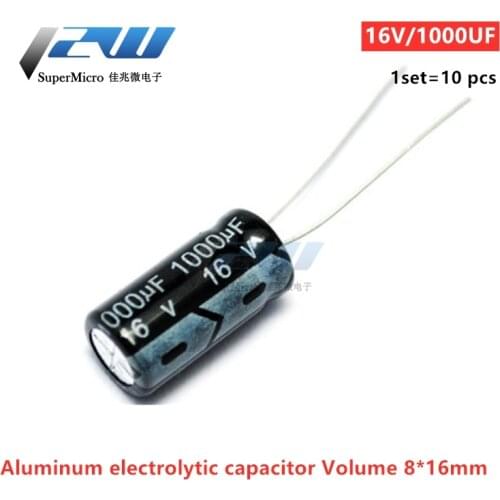 10pcs 1000UF 16V 1000UF 16V Aluminum Electrolytic Capacitors Size 8 * 16MM 16V / 1000UF Electrolytic Capacitor