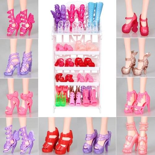 Besegad 10 Pairs Cute Lovely Doll Shoes High Heels Sandals Accessories for Barbie Toy Children Birthday Xmas Gifts Random Styles