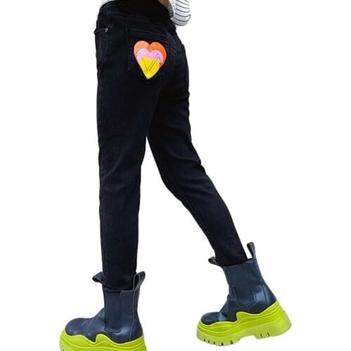 Girls Jeans Heart Pattern Kids Jeans Girls Casual Style Childrens Jeans Spring Autumn Childrens Clothes 6 8 10 12 14