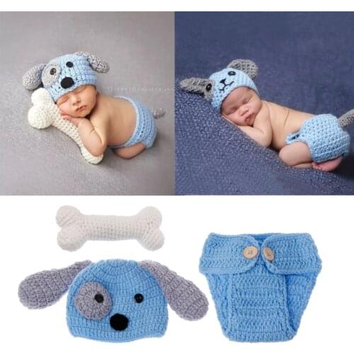 Newborn Photography Props Lovely Dog Costume Set knitting studio photography