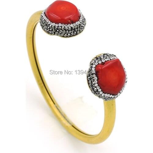 Imitation Coral Around Pave CZ Adjustable Bracelet Approx 65-70 mm