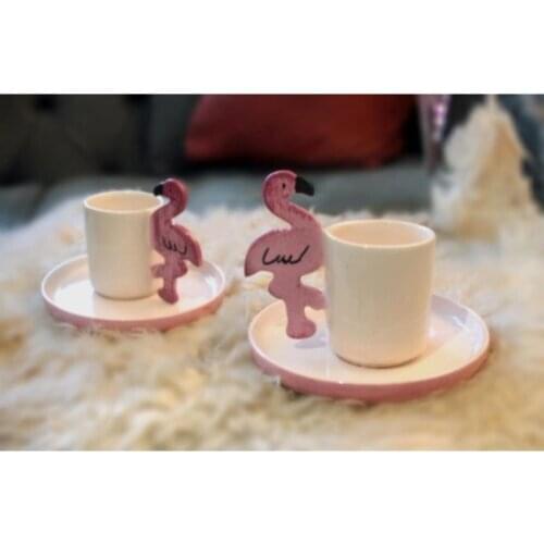 HANDMADE Flamingo Ceramic Coffee cup 2'li Turkish coffee cup