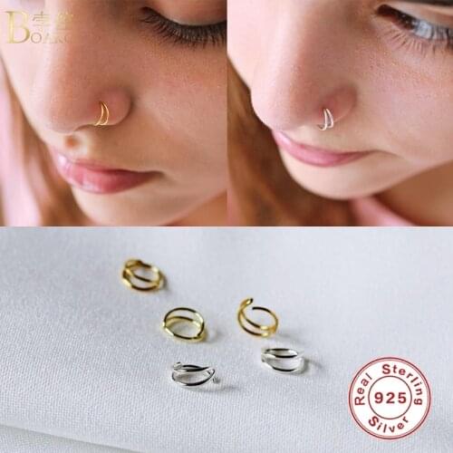 BOAKO Punk Nose Hoop Ear Piercing Tragus 925 Silver Nose Ring Ear Cartilage Tragus Body Fine Jewelry Piercing Nariz For Gifts