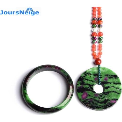 Fine Genuine Red Green Treasure Stone Natural Crystal Jewelry Sets Safety Button Pendant Necklace Bangle for Women Gift Jewelry