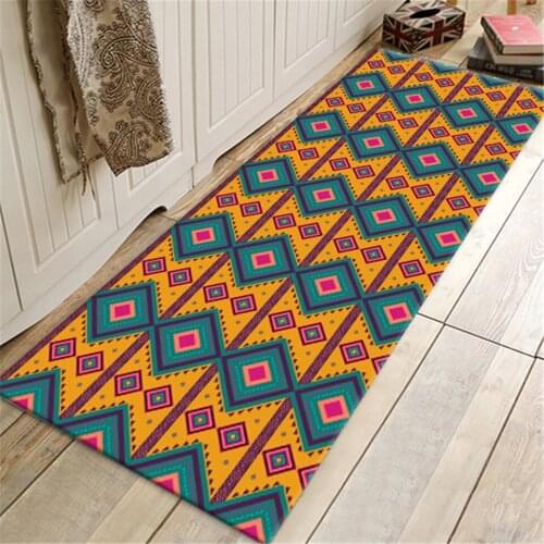 Ginger Geometric Pattern Kitchen Mat Non-slip Machine Washable Floor Mat Long Ethnic Style Boho Decor Home Front Doormat Nordic