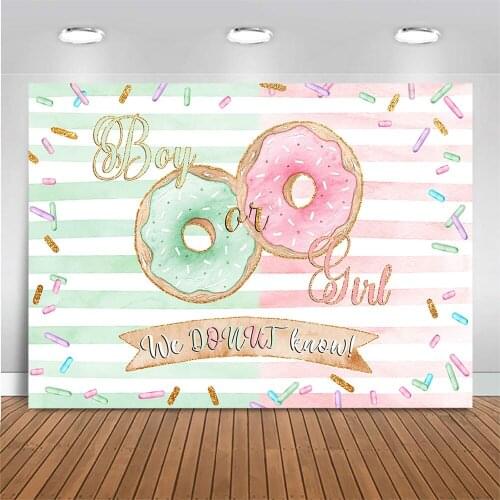 Mocsicka Baby Shower Backdrop for Photography Boy Or Girl Green Pink Donut Gender Reveal Party Background Decoration Stripes