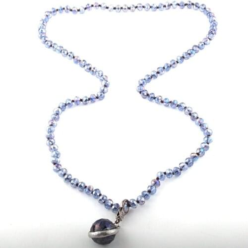 Fashion Bohemian Jewelry Glass Long Knotted Crystal Ball Pendant Necklace For Women Ethnic Necklace