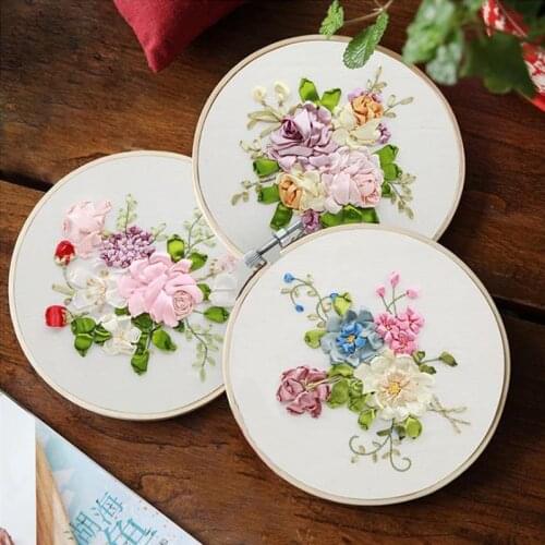 Flowers Pattern DIY 3d Cross Stitch Kit Needlework Unfinished Ribbon Embroidery Painting Stitching Craft Gift Home Decor