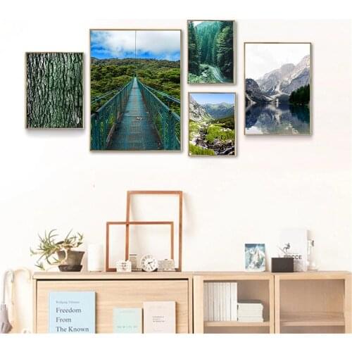 Nordic Mountain Lake Reflection Wall Art Poster Leaf Forest Plank Road Prints Natural Scenery Canvas Paintings Living Room Decor